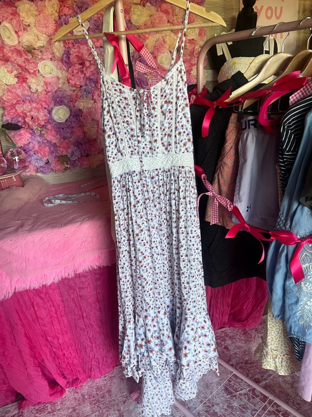 Jopna White Floral Maxi Sundress with Pink & Red Blossoms